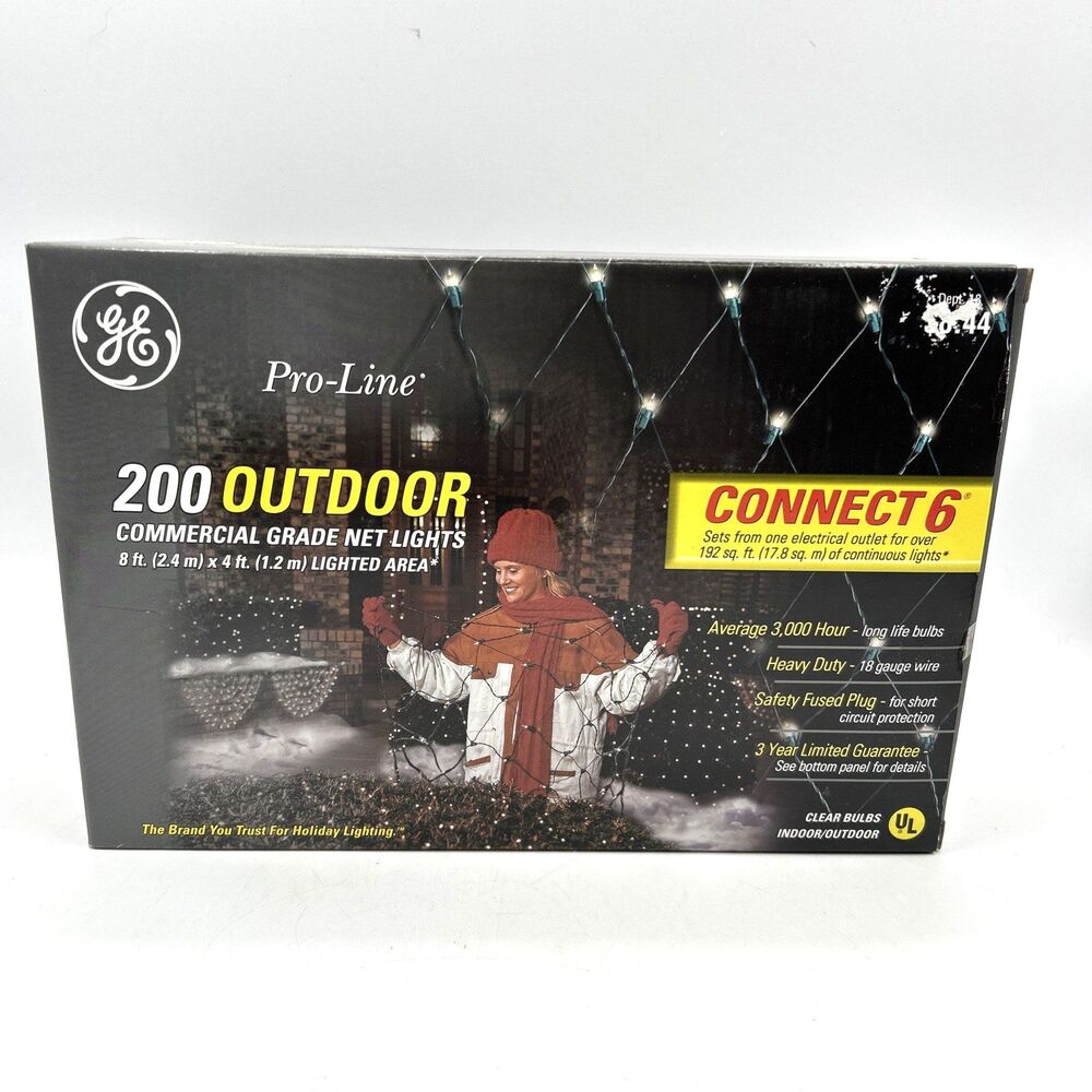 GE Pro-Line 200 Outdoor Commercial Grade Clear Net Lights 8"x4" Christmas NIB